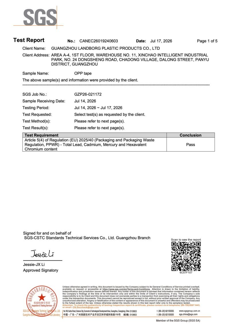 OPP Tape ppwr SGS Report